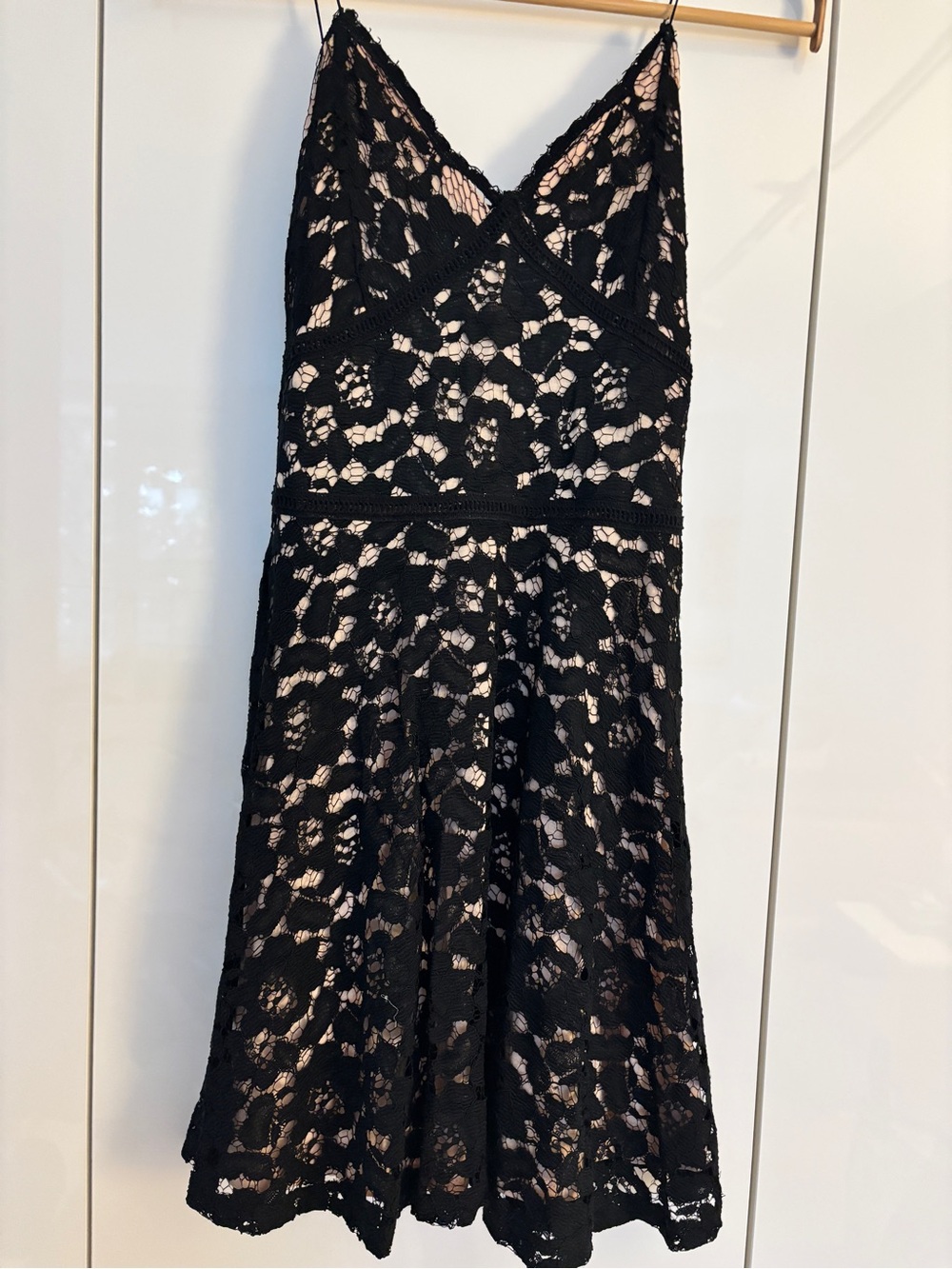 Zara Black Lace V-Neck Spaghetti Strap Dress with Nude Lining